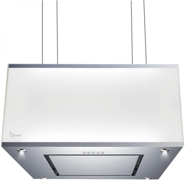 Hota design suspendata Baraldi Domina 01DOM060STG80, 60 cm, 800 m3/h, sticla alba/inox