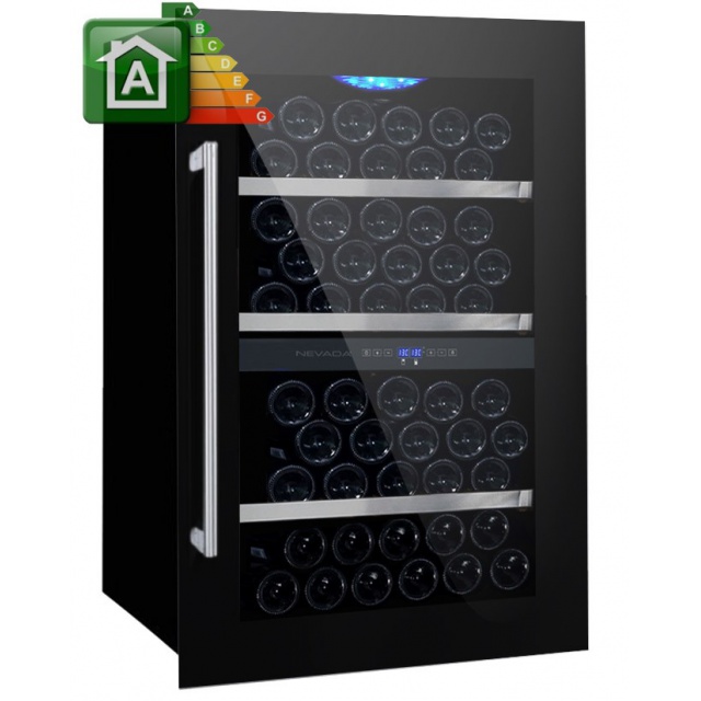 Vitrina de vinuri Nevada Concept NW75D-SS, 75 sticle, 2 zone temperatura, Negru / inox
