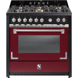 Aragaz Steel Oxford X9F, 90X60cm, 6 arzatoare, cuptor electric multifunctional, timer, aprindere electronica, visiniu