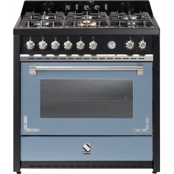 Aragaz Steel Oxford X9F, 90X60cm, 6 arzatoare, cuptor electric multifunctional, timer, aprindere electronica, celeste