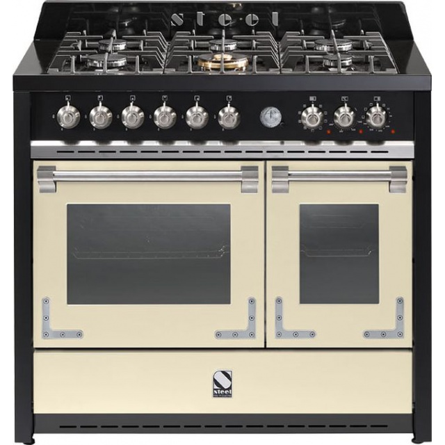 Aragaz Steel Oxford X10FF, 100X60cm, 6 arzatoare, 2 cuptoare, timer, aprindere electronica, celeste
