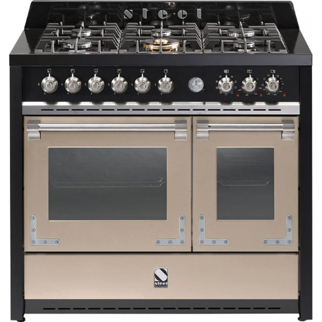 Aragaz Steel Oxford X10FF, 100X60cm, 6 arzatoare, 2 cuptoare, timer, aprindere electronica, crem inchis