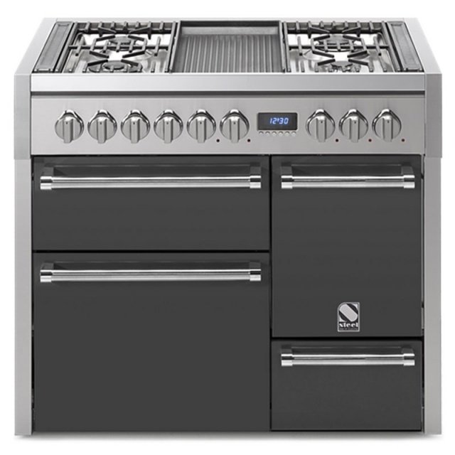 Aragaz Steel Genesi G10FFF-D, 100X60cm, 6 arzatoare, 3 cuptoare, timer, aprindere electronica, usa solida, mov