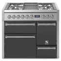 Aragaz Steel Genesi G10FFF-D, 100X60cm, 6 arzatoare, 3 cuptoare, timer, aprindere electronica, usa solida, negru antracit