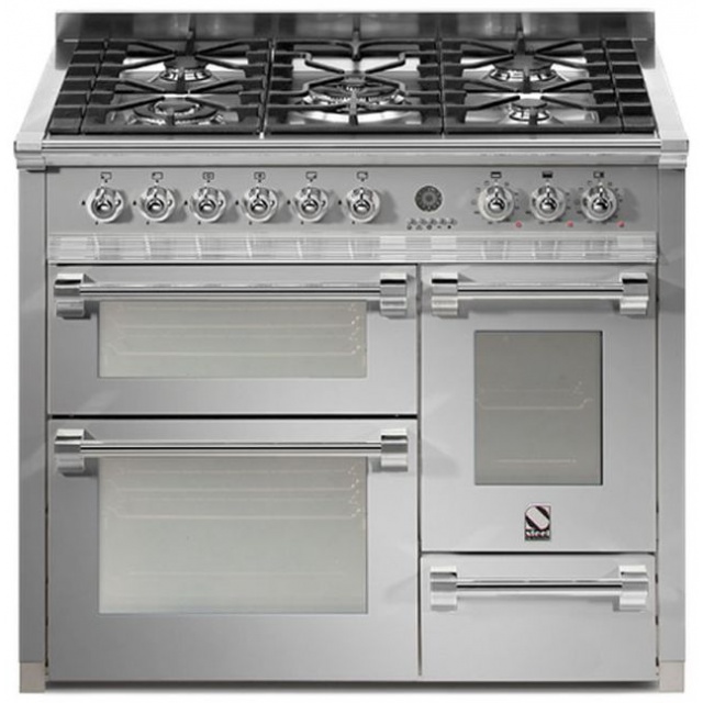 Aragaz Steel Genesi G10FFF, 100X60cm, 6 arzatoare, 3 cuptoare, timer, aprindere electronica, celeste