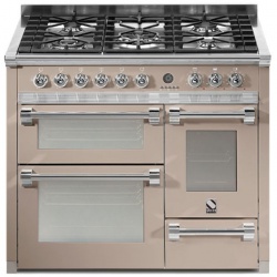 Aragaz Steel Ascot A10FFF, 100X60cm, 6 arzatoare, 3 cuptoare, timer, aprindere electronica, crem inchis