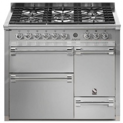 Aragaz Steel Ascot A10FFF-D, 100X60cm, 6 arzatoare, 3 cuptoare, timer, aprindere electronica, usa solida, inox