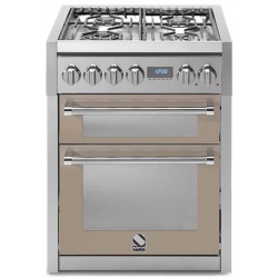 Aragaz Steel Genesi, 70X60cm, 4 arzatoare, cuptor dublu electric multifunctional, timer, aprindere electronica, crem inchis