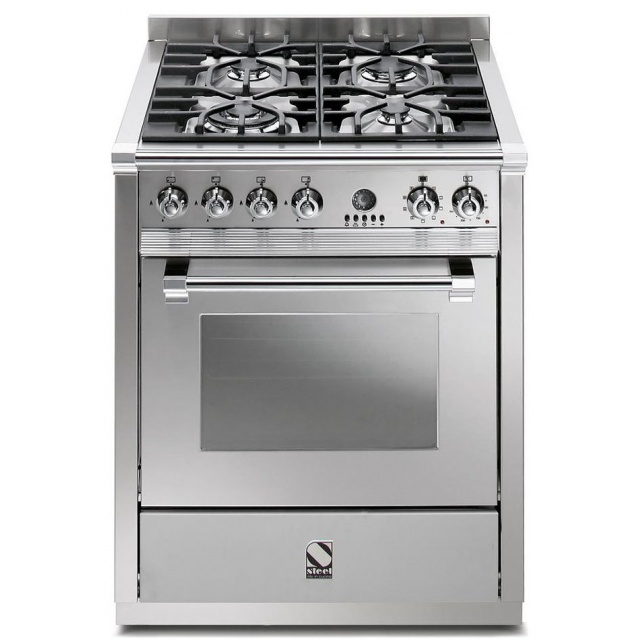 Aragaz Steel Genesi, 70X60cm, 4 arzatoare, cuptor electric multifunctional, timer, aprindere electronica, inox