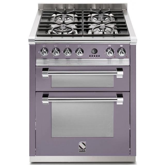 Aragaz Steel Ascot, 70X60cm, 4 arzatoare, cuptor dublu electric multifunctional, timer, aprindere electronica, inox