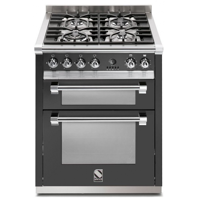 Aragaz Steel Ascot, 70X60cm, 4 arzatoare, cuptor dublu electric multifunctional, timer, aprindere electronica, mov