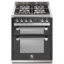 Aragaz Steel Ascot, 70X60cm, 4 arzatoare, cuptor dublu electric multifunctional, timer, aprindere electronica, negru antracit