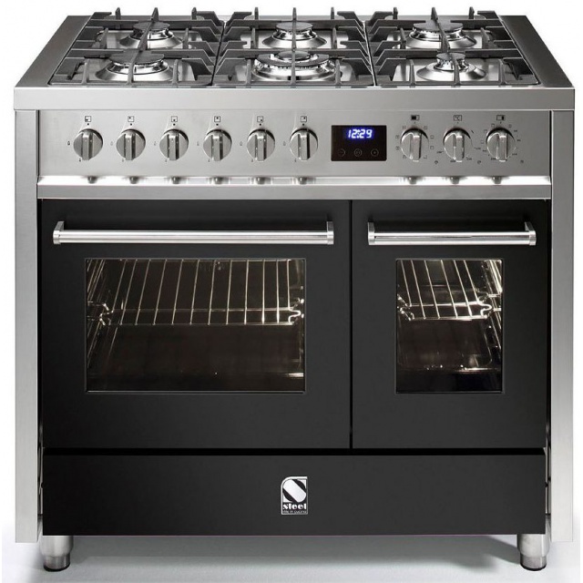 Aragaz Steel Enfasi E10FF, 100X60cm, 6 arzatoare, 2 cuptoare, timer, aprindere electronica, inox