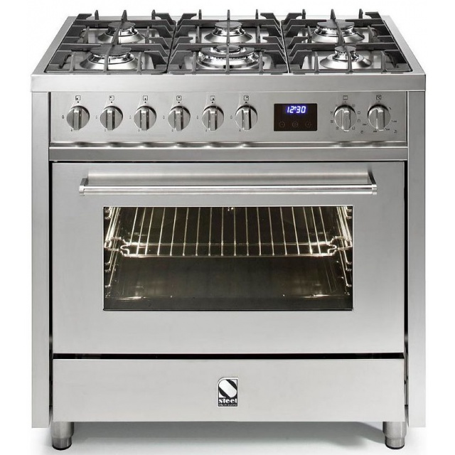 Aragaz Steel Enfasi E10FF, 100X60cm, 6 arzatoare, 2 cuptoare, timer, aprindere electronica, inox