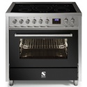 Aragaz Steel Enfasi E9F, 90X60cm, 6 arzatoare, cuptor electric multifunctional, timer, aprindere electronica, negru antracit