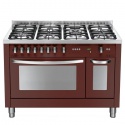 Aragaz Lofra Professional 120 PRD126GV+E/2CI, 120x60cm, 7 arzatoare, 2 cuptoare, rotisor, grill electric, timer, rosu