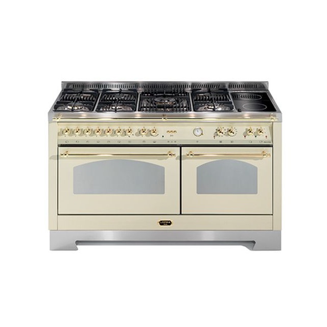 Aragaz Lofra Dolcevita RBID156MFT+MFT/AEOV, 150x60cm, gaz+inductie, 7 arzatoare, grill, rotisor, timer, cuptor dublu, crem