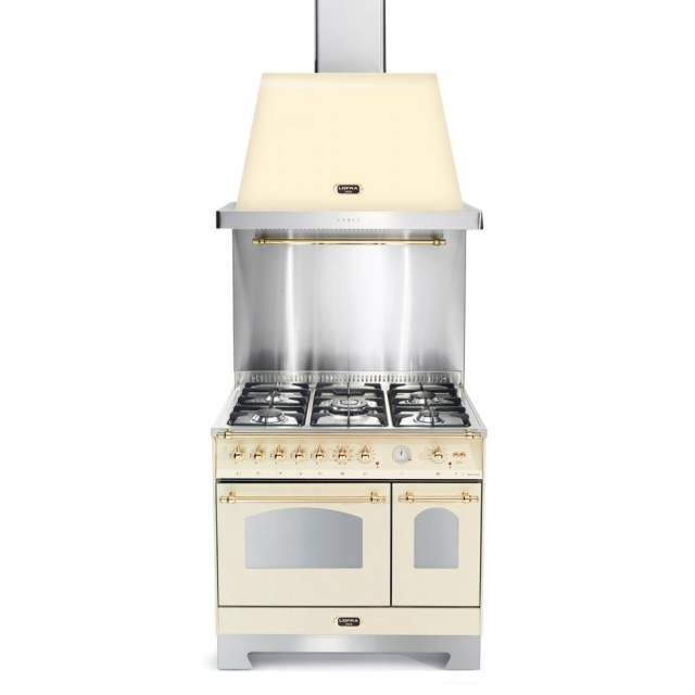 Set Aragaz Lofra Dolcevita RBID96MFTE/CI, 90x60cm, gaz, 5 arzatoare, cuptor dublu + Splash Back 90 + Hota Dolcevita 90, crem