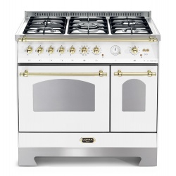 Aragaz Lofra Dolcevita RBPD96MFTE/CI, 90x60cm, gaz, 5 arzatoare, grill, rotisor, timer, cuptor dublu, alb perlat