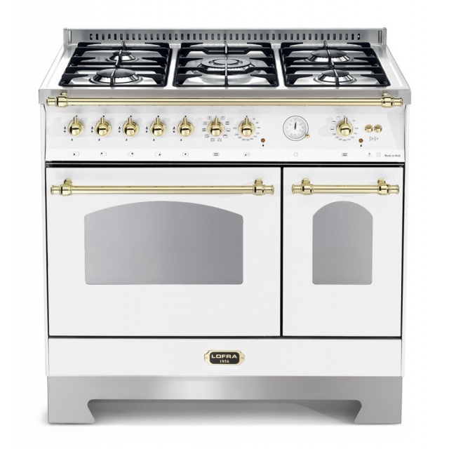 Aragaz Lofra Dolcevita RBPD96MFTE/CI, 90x60cm, gaz, 5 arzatoare, grill, rotisor, timer, cuptor dublu, alb perlat