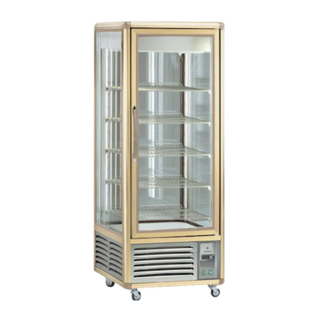 Vitrina frigorifica de cofetarie Tecfrigo Snelle 550 GS, capacitate 550 l, temperatura +4/+10°C, auriu/argintiu
