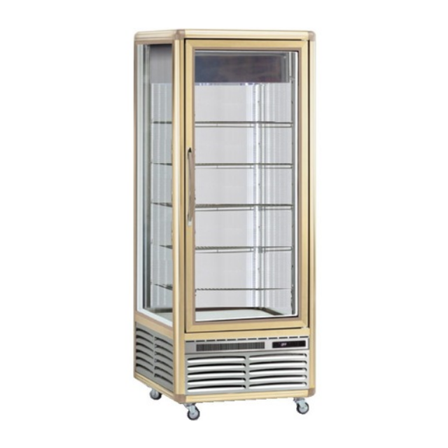 Vitrina frigorifica de cofetarie Tecfrigo Snelle 550 BTV, capacitate 550 l, temperatura -10/-21°C, auriu/argintiu