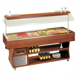 Vitrina frigorifica calda Tecfrigo ISOLA 6 M cu rafturi depozitare, temperatura +4 / +10C, maro