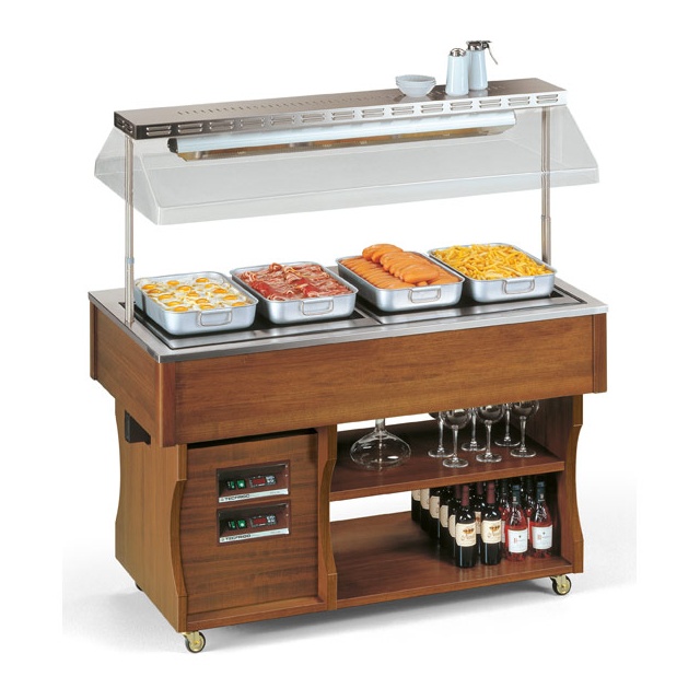 Vitrina frigorifica calda expunere produse Tecfrigo ISOLA 6 M HOT, rafturi depozitare, temperatura +30/+90°C, maro