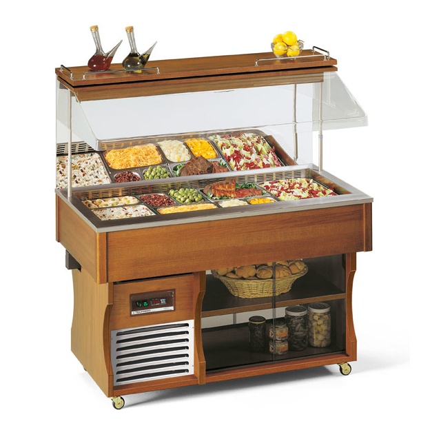 Vitrina frigorifica expunere produse Tecfrigo ISOLA MURALE 6 M, rafturi depozitare, temperatura +4/+10°C, maro