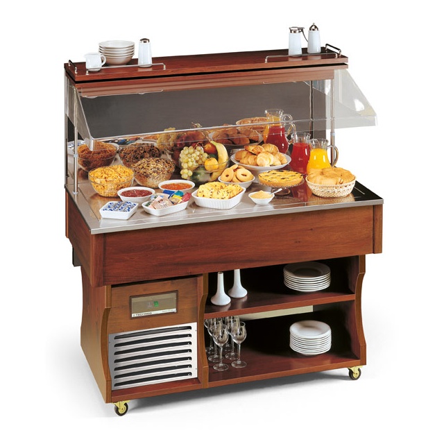 Vitrina frigorifica expunere produse Tecfrigo ISOLA MURALE 4 M NEUT, rafturi depozitare, temperatura Ambientala, maro