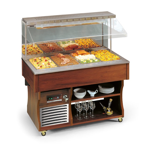 Vitrina frigorifica calda expunere produse Tecfrigo ISOLA MURALE 4 M DRY, rafturi depozitare, temperatura +30/+70°C, maro