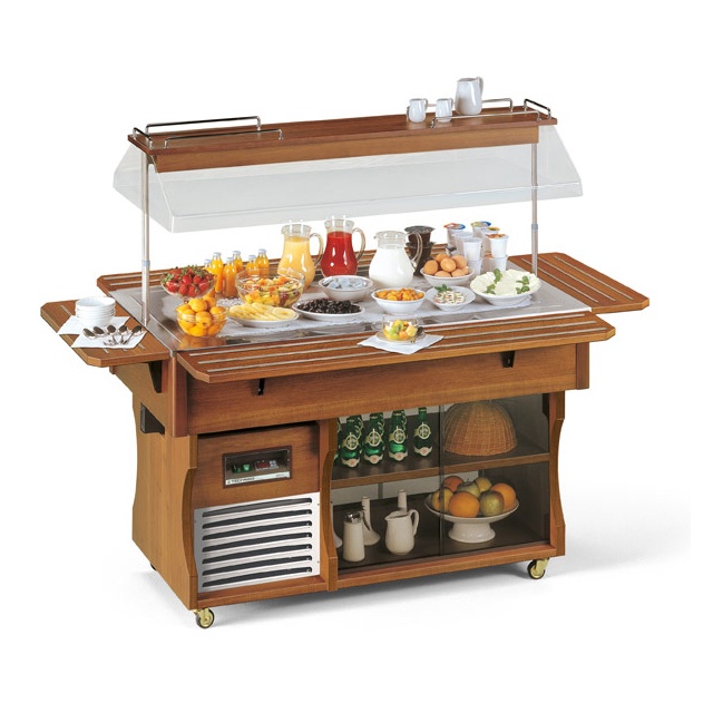 Vitrina frigorifica rece expunere produse Tecfrigo ISOLA BRINA 6 M, rafturi depozitare, temperatura -1/0°C, maro