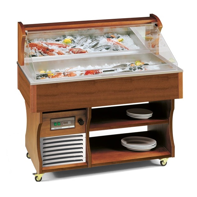 Vitrina frigorifica expunere produse Tecfrigo ISOLA BAHIA 6, rafturi depozitare, temperatura -1/0°C, maro