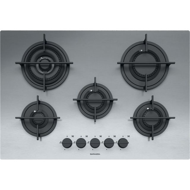 Plita incorporabila Barazza 1PMD70 Mood, 75 cm, plita gaz, 5 arzatoare, sistem siguranta Stop-Gaz, inox