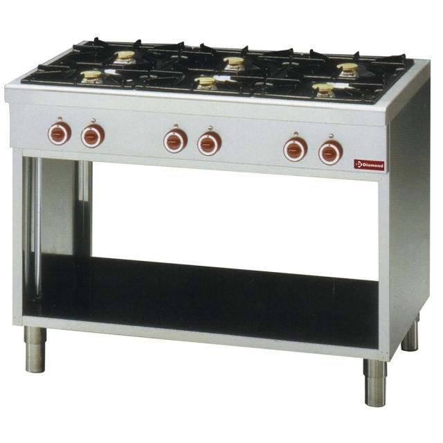 Aragaz profesional pe gaz Diamond G65/6BP11-EC Base 650 cu 6 arzatoare cu spatiu deschis