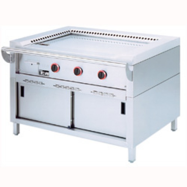 Gratar pe gaz Teppanyaki Diamond TPG3-15 cu 3 suprafete de gatit si suport inchis