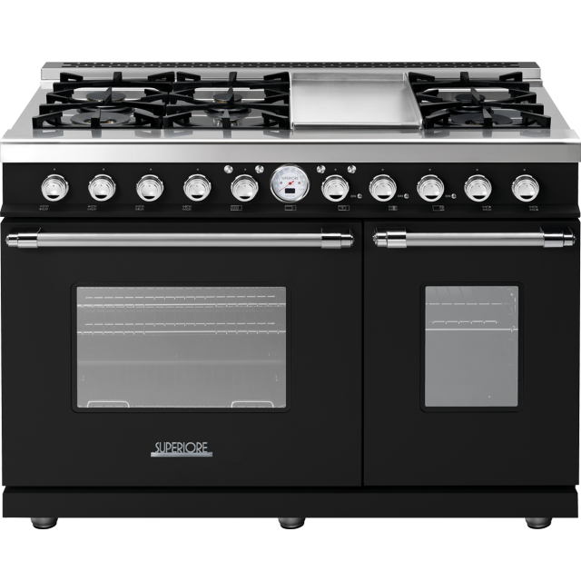 Aragaz mixt Superiore RD482SCNC DECO 48 Classic cu 6 arzatoare si cuptoare multiple, negru mat si finisaje crom