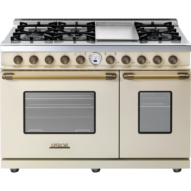 Aragaz mixt Superiore RD482SCCDECO 48 Classic cu 6 arzatoare si cuptoare multiple, crem mat si finisaje bronz