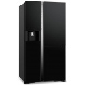 Side by Side Hitachi R-MX700GVRU0 (GBK) , clasa F, 633 Litri, 179 cm inaltime, compresor inverter, sticla neagra