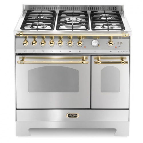 Aragaz Lofra Dolcevita RSD96MFTE/CI, 90x60 cm, gaz, 5 arzatoare, grill, rotisor, aprindere electronica, timer, cuptor dublu,inox