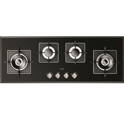 Plita incorporabila Fulgor Milano, FCH 1124 G 2DWK BK, 112 cm, 4 arzatoare, protectie gaz, superinox, sticla neagra