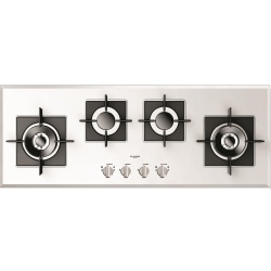 Plita incorporabila Fulgor Milano, FCH 1124 G 2DWK WH, 112 cm, 4 arzatoare, protectie gaz, butoane otel, sticla alba