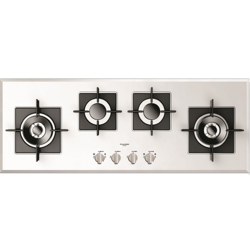 Plita incorporabila Fulgor Milano, FCH 1124 G 2DWK WH, 112 cm, 4 arzatoare, protectie gaz, butoane otel, sticla alba