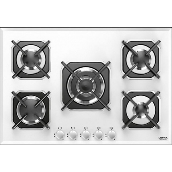 Plita incorporabila Lofra Sirio HGB7E0, 75 cm, plita gaz, 5 arzatoare,sistem siguranta Stop-Gaz,sticla neagra