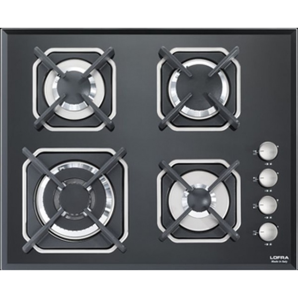 Plita incorporabila Lofra Mercurio HGN6H0, 60 cm, plita gaz, 4 arzatoare,sistem siguranta Stop-Gaz,sticla neagra