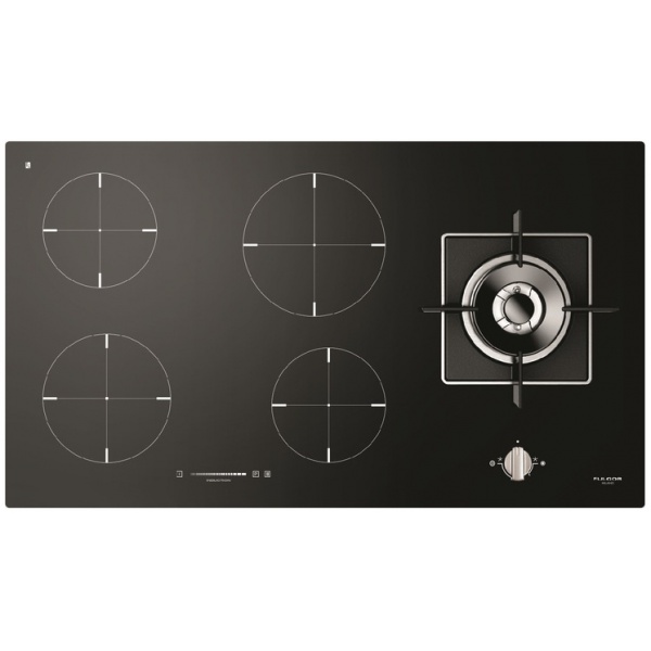 Plita incorporabila Fulgor Milano Hybrid, FCH 905 ID TS G DWK BK, 90 cm, plita inductie + gaz, 5 zone gatit, sticla neagra
