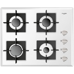 Plita incorporabila Fulgor Milano, FCH 604 G WH, 60 cm, plita gaz, 4 arzatoare,sistem Stop-Gaz, butoane otel, sticla alba