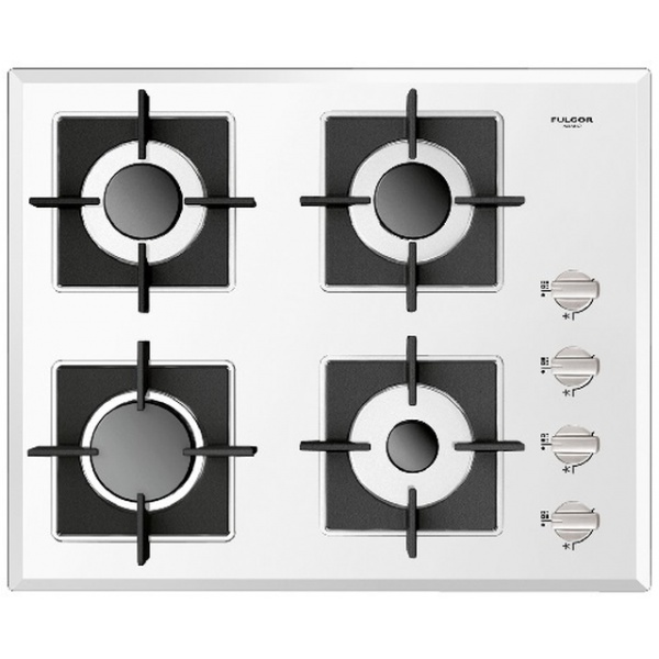 Plita incorporabila Fulgor Milano, FCH 604 G WH, 60 cm, plita gaz, 4 arzatoare,sistem Stop-Gaz, butoane otel, sticla alba