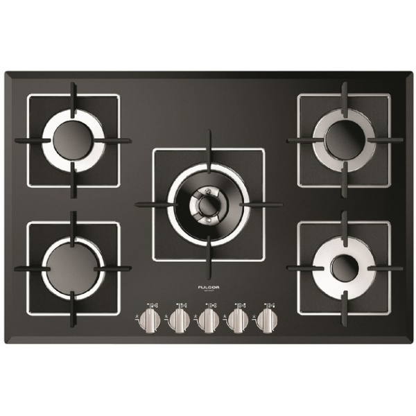 Plita incorporabila Fulgor Milano, FSH 755 G WK BK, 77 cm, plita gaz, 5 arzatoare,sistem Stop-Gaz, butoane otel, sticla neagra