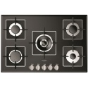 Plita incorporabila Fulgor Milano, FCH 775 G WK BK, 77 cm, plita gaz, 5 arzatoare,sistem Stop-Gaz, butoane otel, sticla neagra